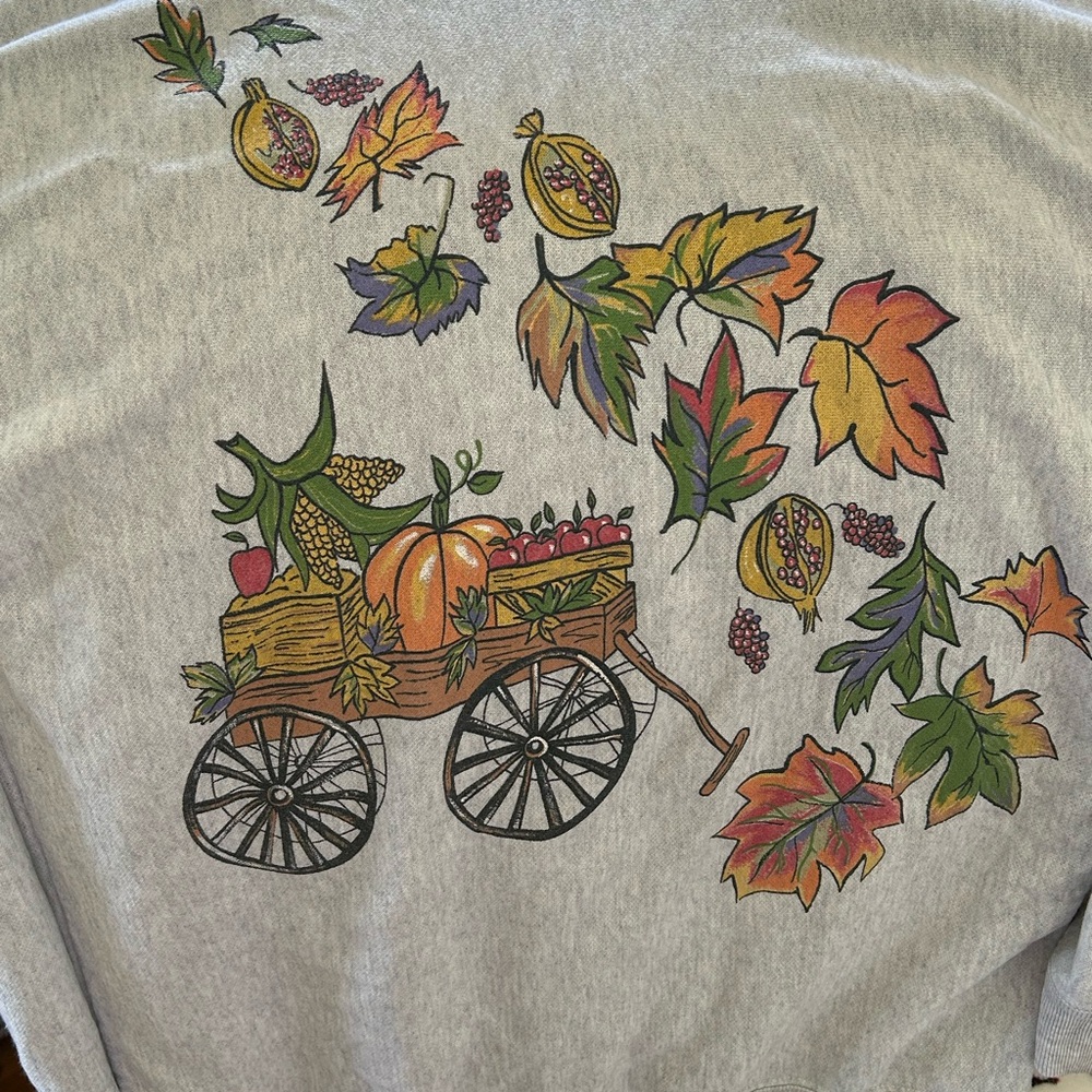 Blair Heather Gray Top with Fall harvest design